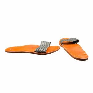 Beek x Chickadee Handmade Leather Slide Sandals Woven Gray Strap Sz 11